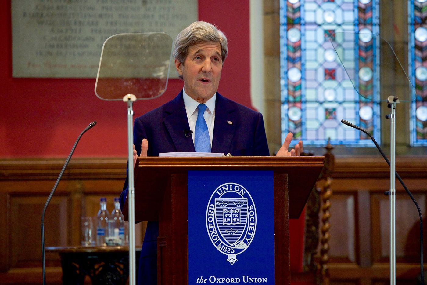 The debating chamber of the Oxford Union during an address